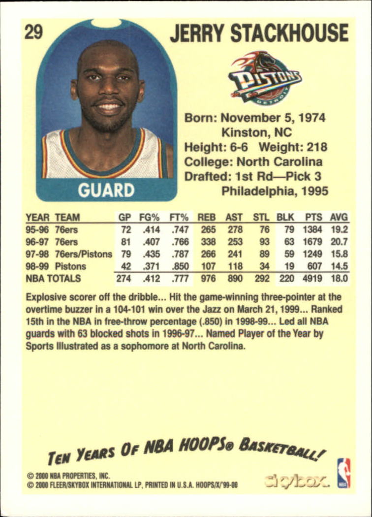 1999-00 Hoops Decade #29 Jerry Stackhouse back image