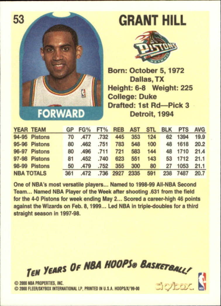 1999-00 Hoops Decade #53 Grant Hill back image