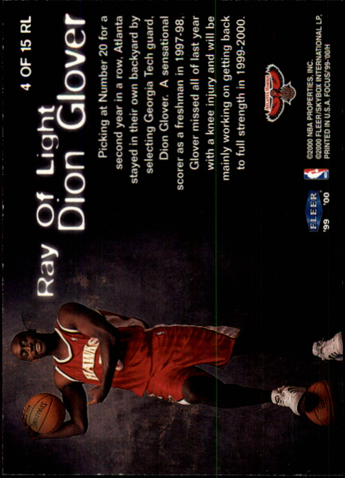 1999-00 Fleer Focus Ray of Light #RL4 Dion Glover back image