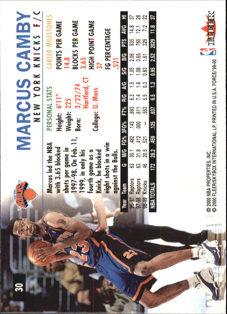 1999-00 Fleer Force #30 Marcus Camby back image