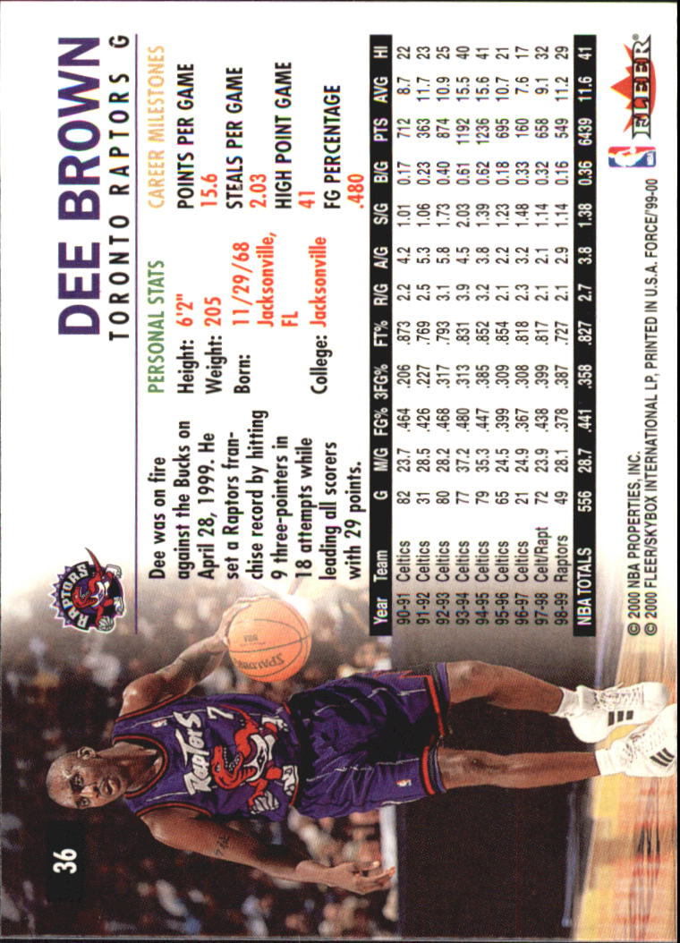 1999-00 Fleer Force #36 Dee Brown back image