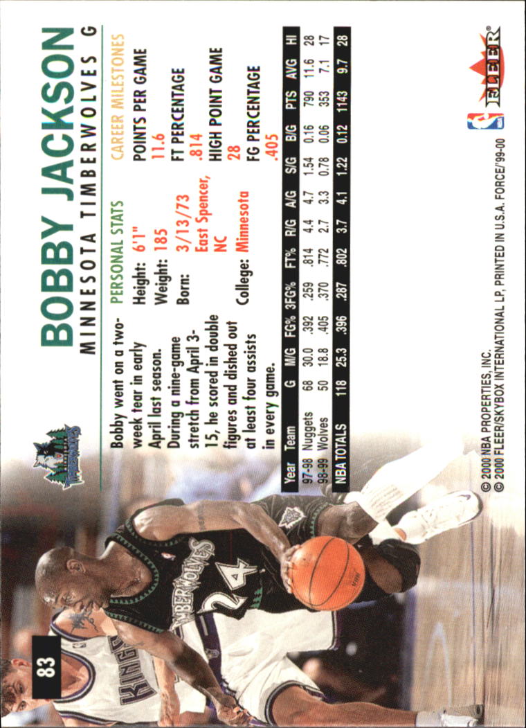 1999-00 Fleer Force #83 Bobby Jackson back image