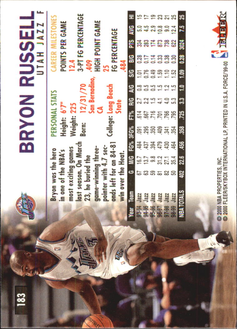 1999-00 Fleer Force #183 Bryon Russell back image