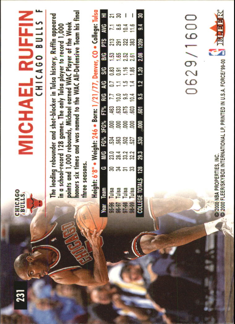 1999-00 Fleer Force #231 Michael Ruffin RC back image