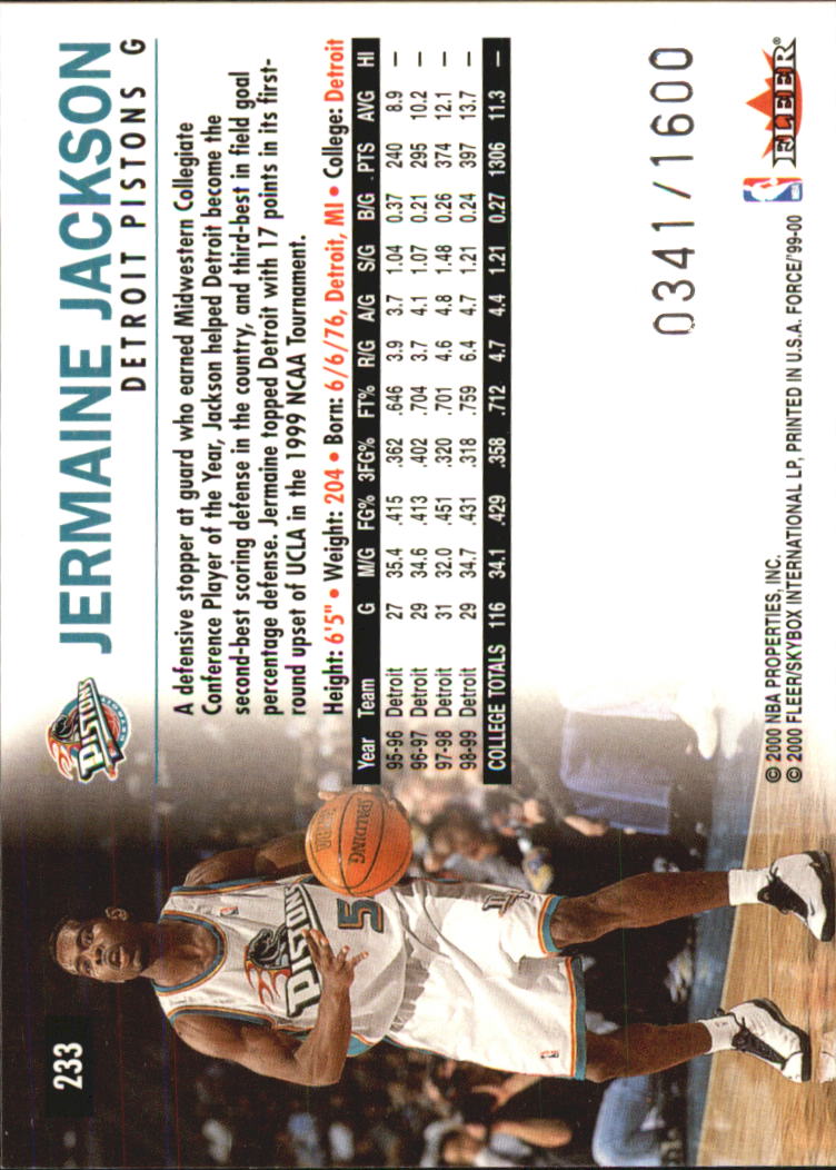 1999-00 Fleer Force #233 Jermaine Jackson RC back image
