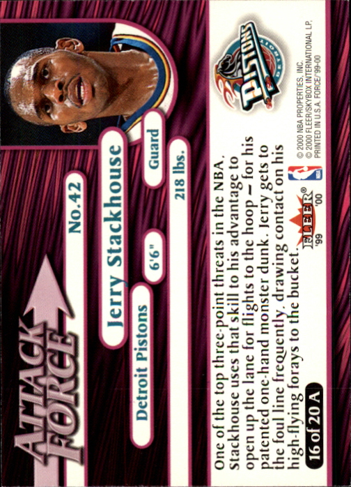 1999-00 Fleer Force Attack Force #A16 Jerry Stackhouse back image