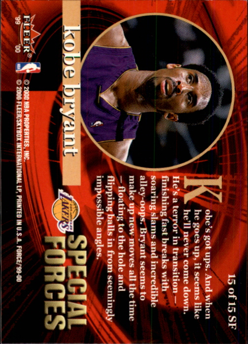 1999-00 Fleer Force Special Forces #SF15 Kobe Bryant back image