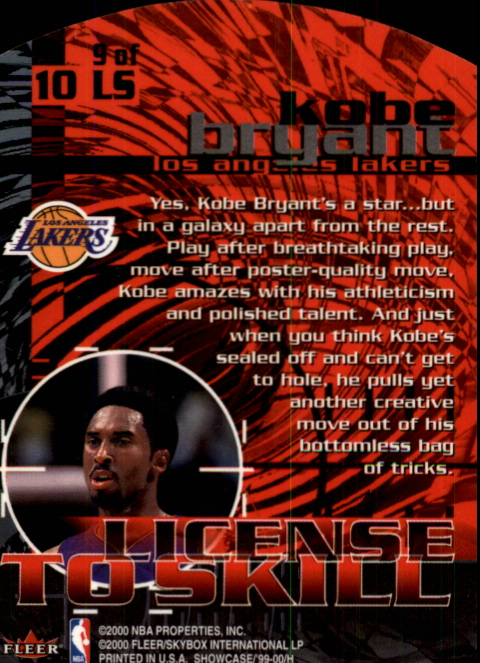 1999-00 Flair Showcase License to Skill #LS9 Kobe Bryant back image