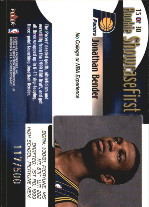 1999-00 Flair Showcase Rookie Showcase Firsts #15 Jonathan Bender back image