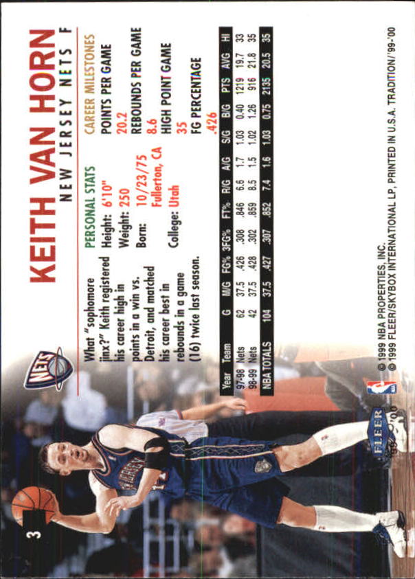 1999-00 Fleer #3 Keith Van Horn back image
