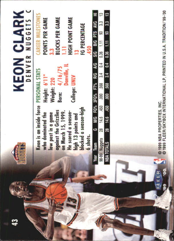 A8134- 1999-00 Fleer Basketball #s 1-220 +Rookies -You Pick- 15+ FREE US SHIP - Picture 39 of 233