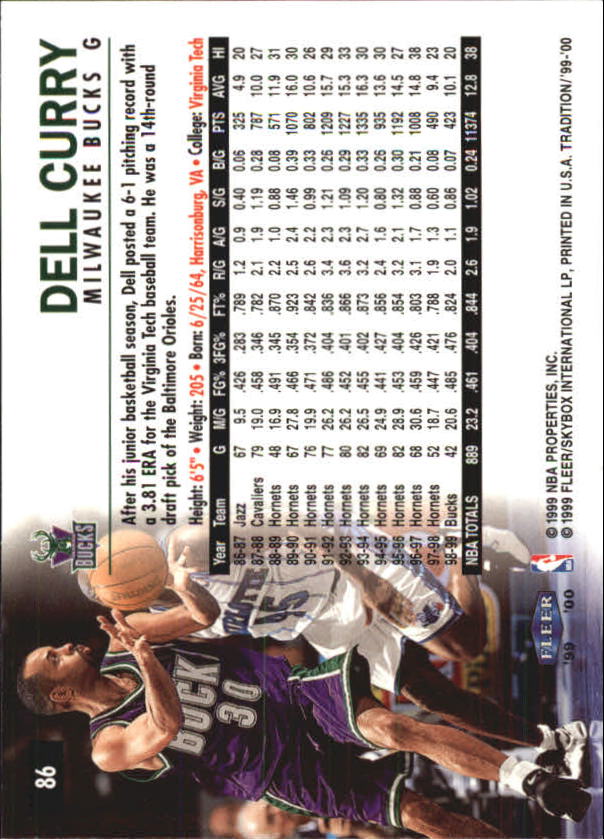 1999-00 Fleer #86 Dell Curry back image