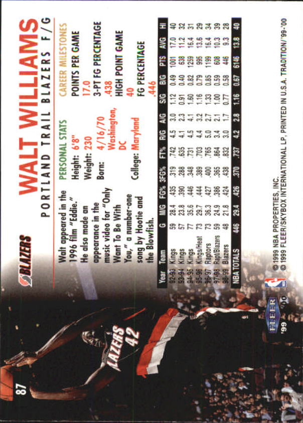 A8134- 1999-00 Fleer Basketball #s 1-220 +Rookies -You Pick- 15+ FREE US SHIP - Picture 91 of 233