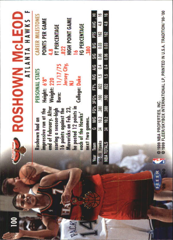 A8134- 1999-00 Fleer Basketball #s 1-220 +Rookies -You Pick- 15+ FREE US SHIP - Picture 107 of 233