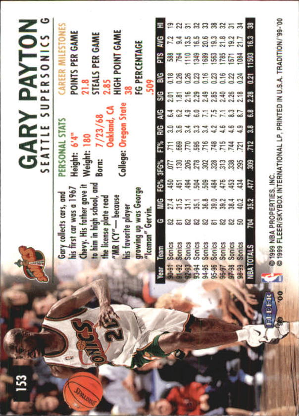 1999-00 Fleer #153 Gary Payton back image