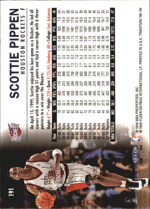 1999-00 Fleer #191 Scottie Pippen back image