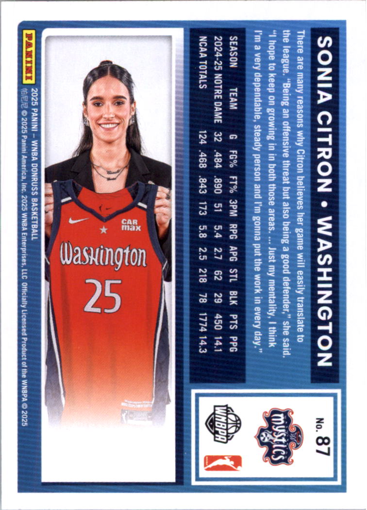 2025 Donruss WNBA #87 Sonia Citron RR RC