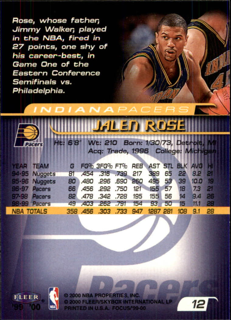 1999-00 Fleer Focus #12 Jalen Rose back image