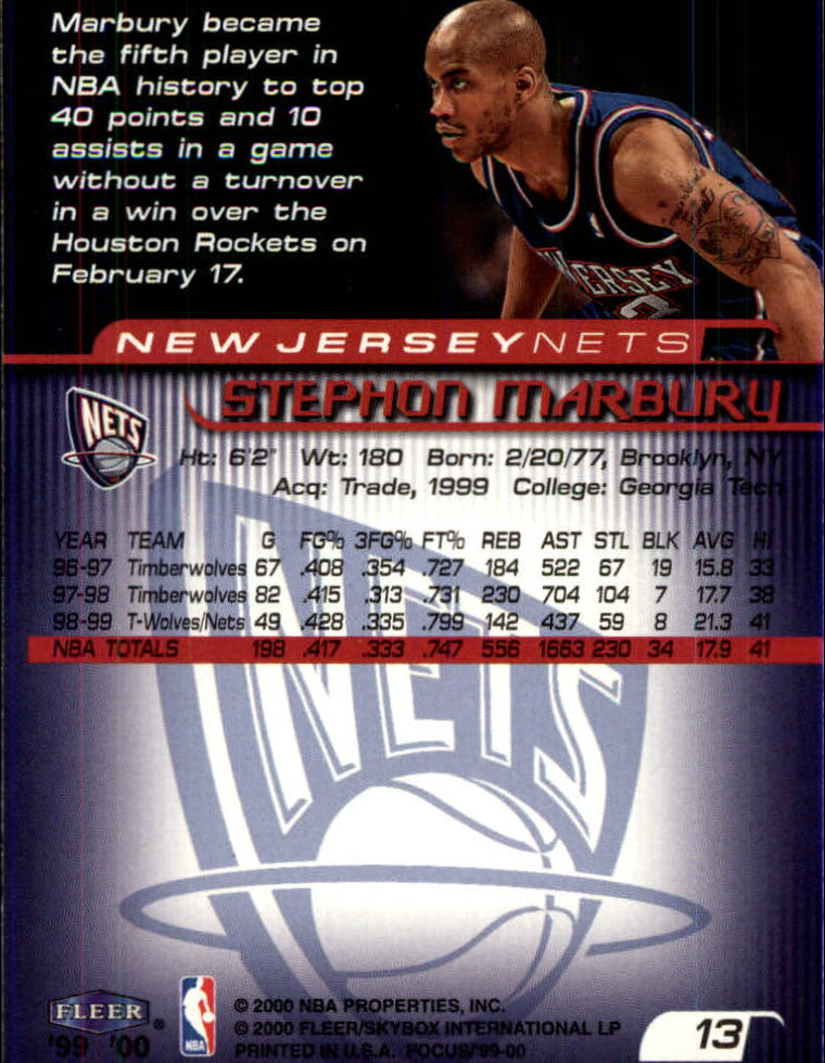 1999-00 Fleer Focus #13 Stephon Marbury back image