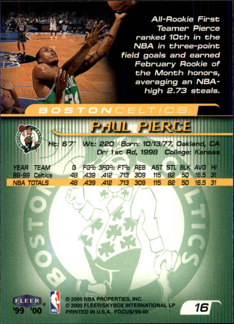 1999-00 Fleer Focus #16 Paul Pierce back image