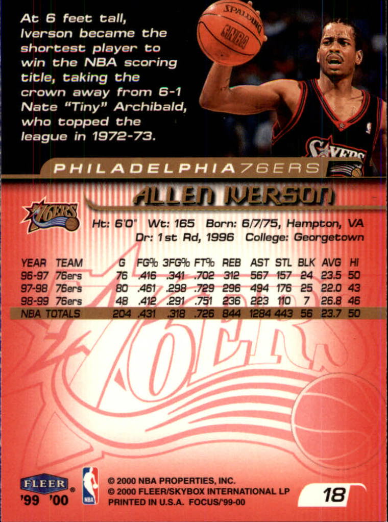 1999-00 Fleer Focus #18 Allen Iverson back image