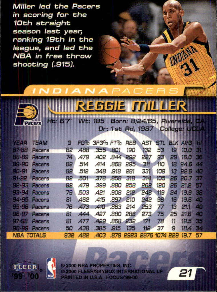 1999-00 Fleer Focus #21 Reggie Miller back image