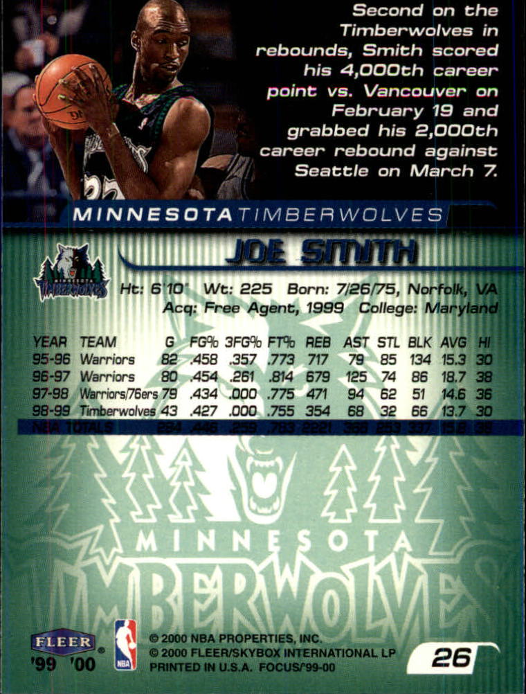 1999-00 Fleer Focus #26 Joe Smith back image