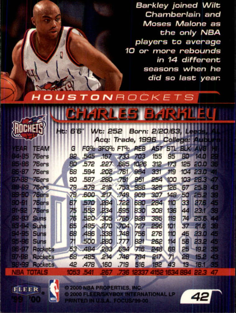1999-00 Fleer Focus #42 Charles Barkley back image