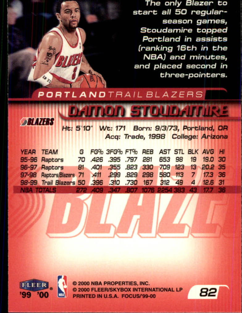 1999-00 Fleer Focus #82 Damon Stoudamire back image