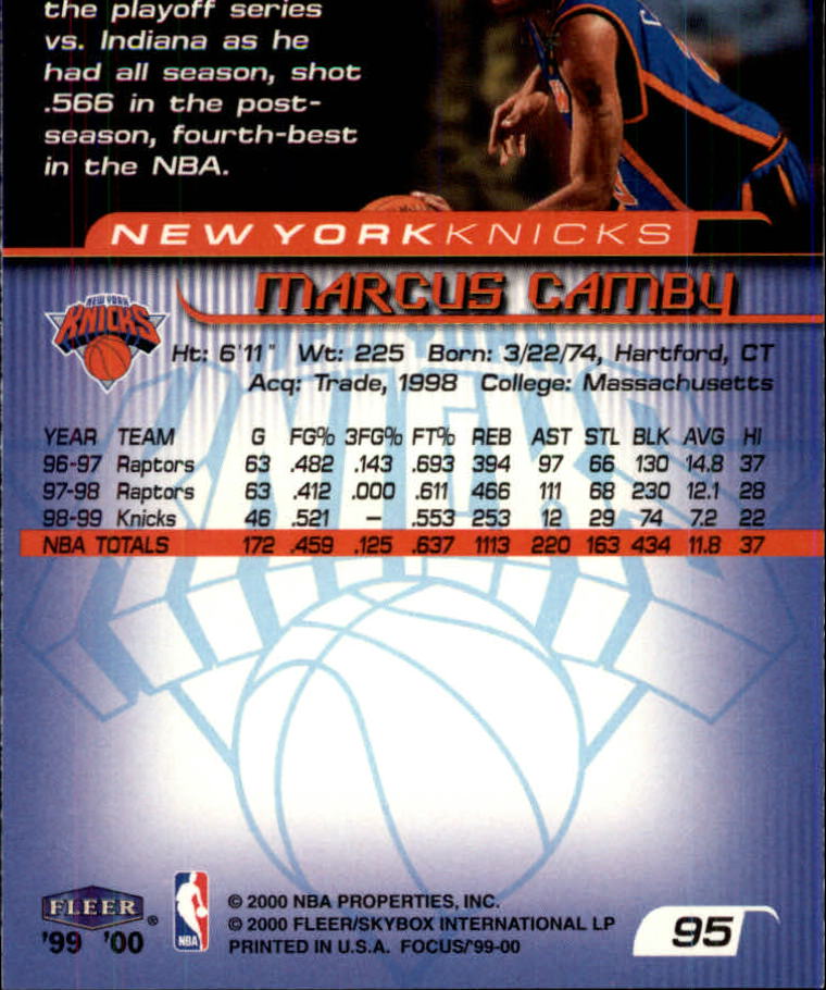1999-00 Fleer Focus #95 Marcus Camby back image