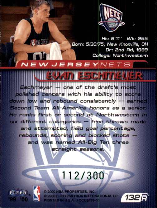 1999-00 Fleer Focus Masterpiece Mania #132 Evan Eschmeyer back image