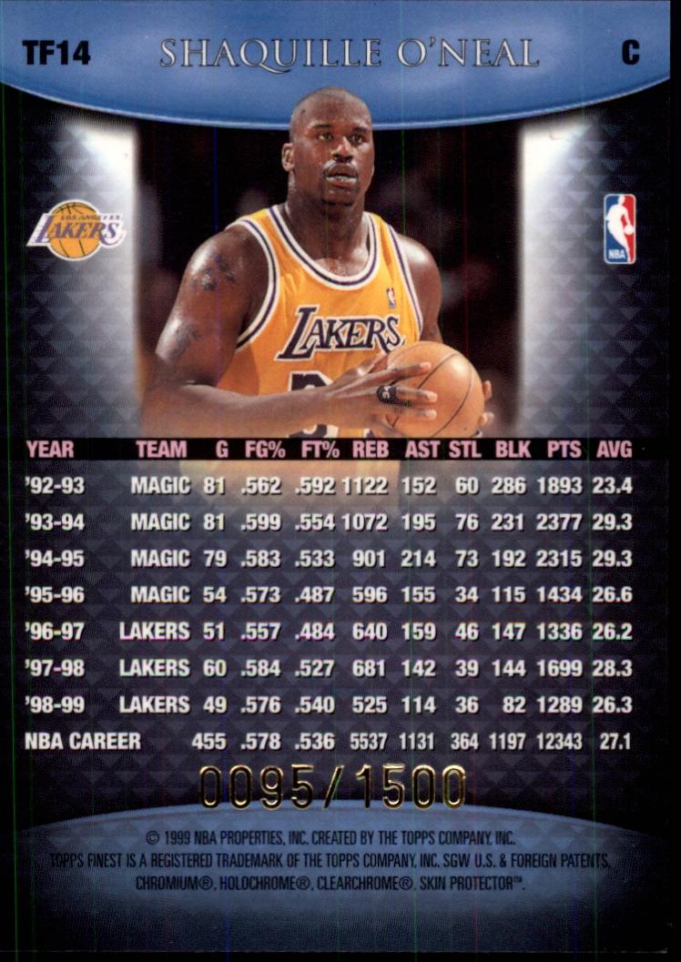 1999-00 Finest Team Finest Blue #TF14 Shaquille O'Neal back image