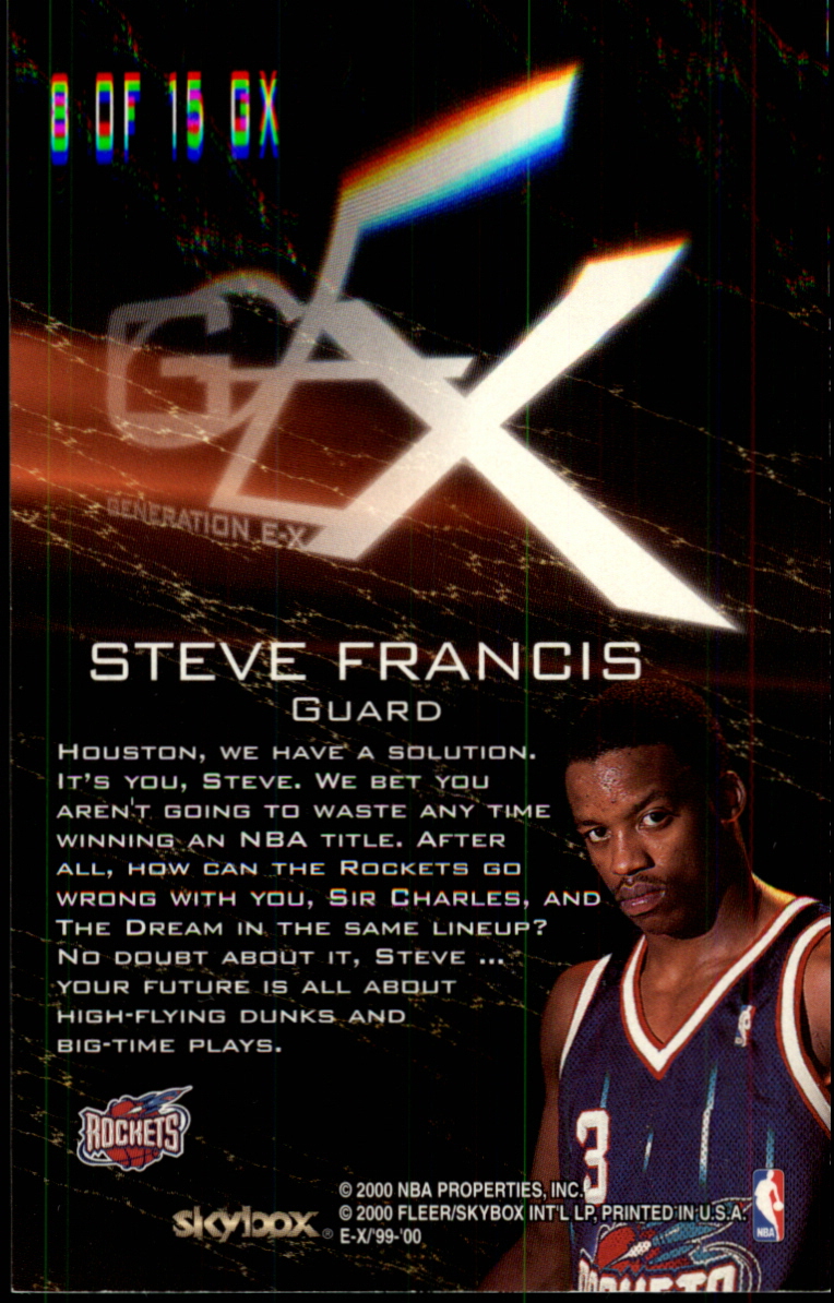 1999-00 E-X Generation E-X #GX8 Steve Francis back image