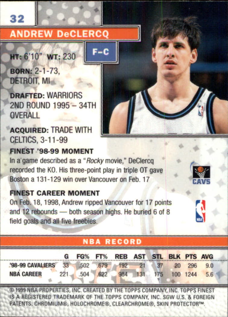 1999-00 Finest #32 Andrew DeClercq back image