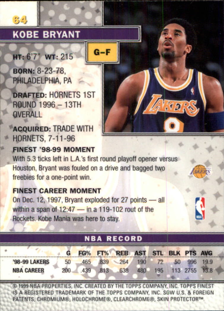 1999-00 Finest #64 Kobe Bryant back image