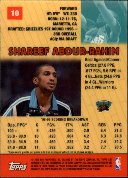 1999-00 Bowman's Best #10 Shareef Abdur-Rahim back image