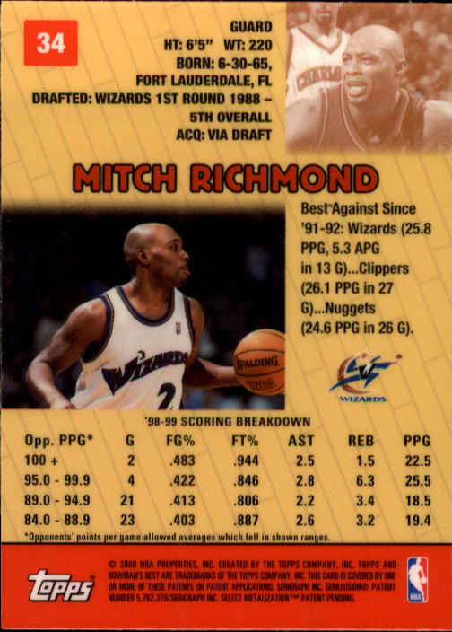 1999-00 Bowman's Best #34 Mitch Richmond back image