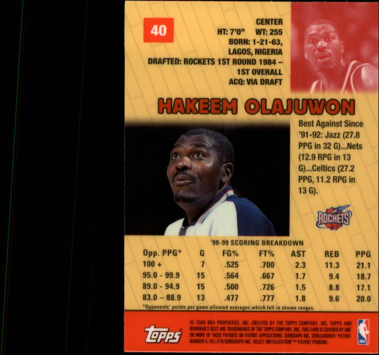 1999-00 Bowman's Best #40 Hakeem Olajuwon back image
