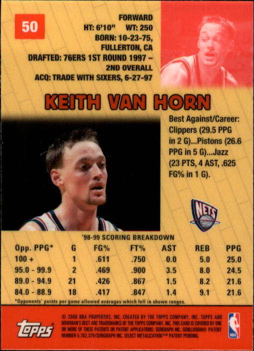1999-00 Bowman's Best #50 Keith Van Horn back image