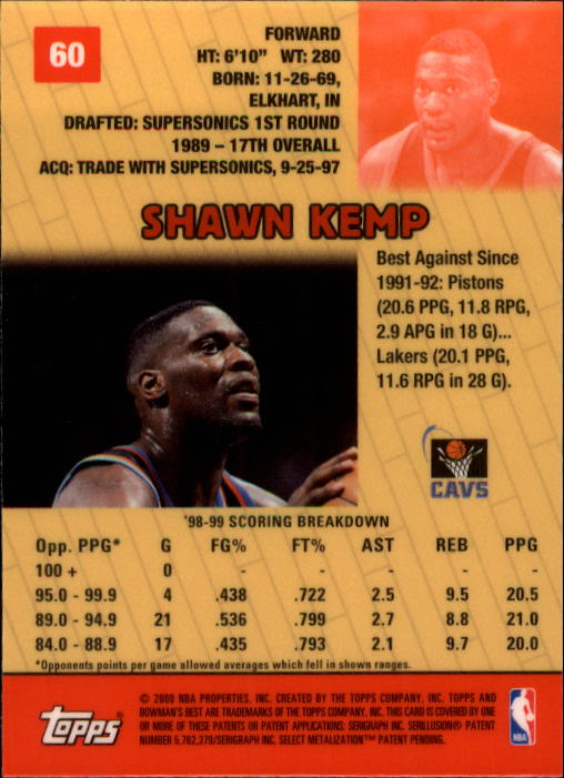 1999-00 Bowman's Best #60 Shawn Kemp back image