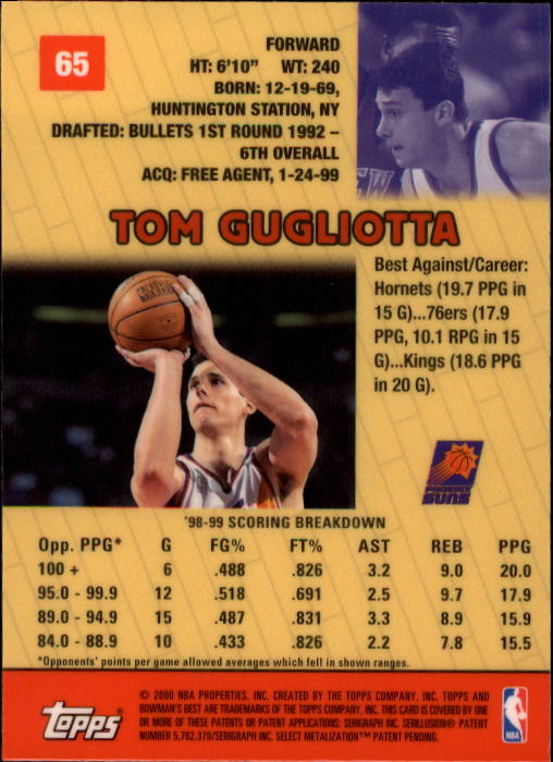 1999-00 Bowman's Best #65 Tom Gugliotta back image