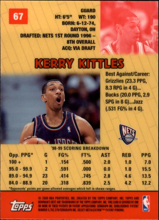 1999-00 Bowman's Best #67 Kerry Kittles back image
