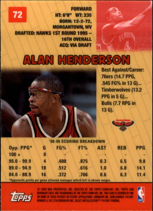 1999-00 Bowman's Best #72 Alan Henderson back image