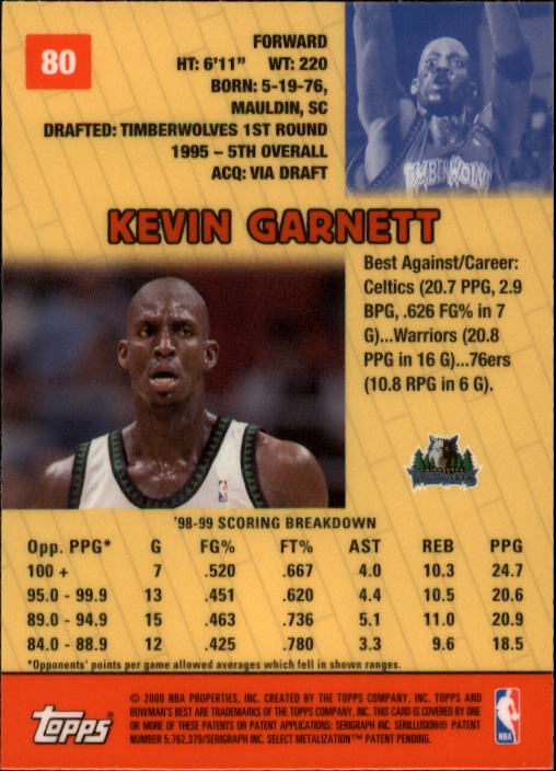 1999-00 Bowman's Best #80 Kevin Garnett back image