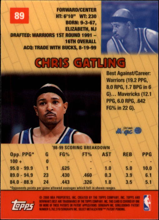 1999-00 Bowman's Best #89 Chris Gatling back image