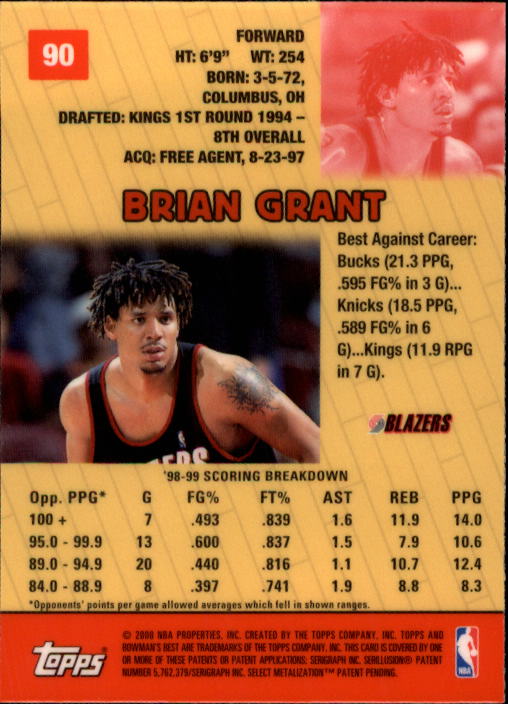 1999-00 Bowman's Best #90 Brian Grant back image