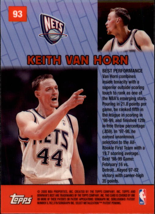 1999-00 Bowman's Best #93 Keith Van Horn BP back image