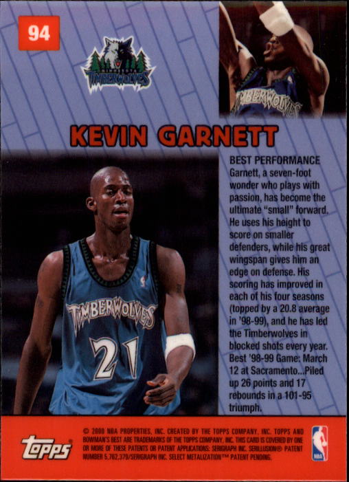 1999-00 Bowman's Best #94 Kevin Garnett BP back image