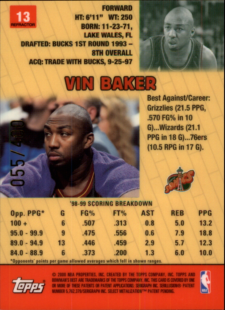 1999-00 Bowman's Best Refractors #13 Vin Baker back image