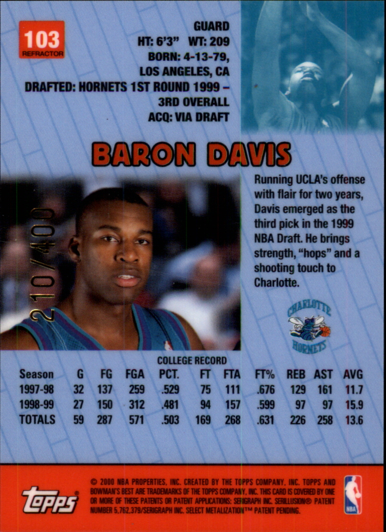 1999-00 Bowman's Best Refractors #103 Baron Davis back image